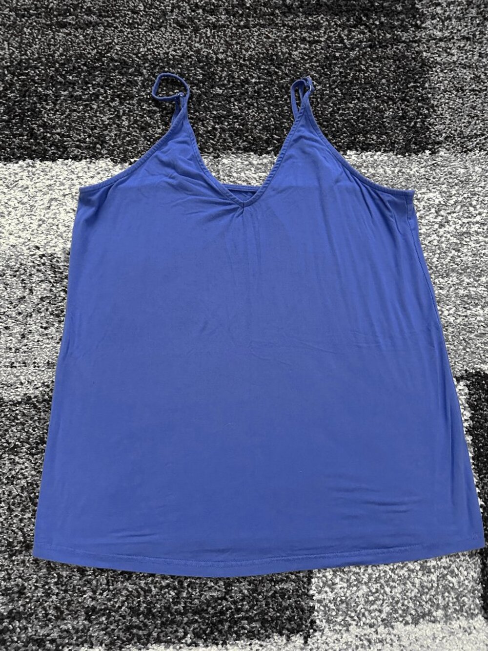 LOLONG (XL) Blue V-Neck Spaghetti Strap Loose Swing Tank Top Adjustable Cami